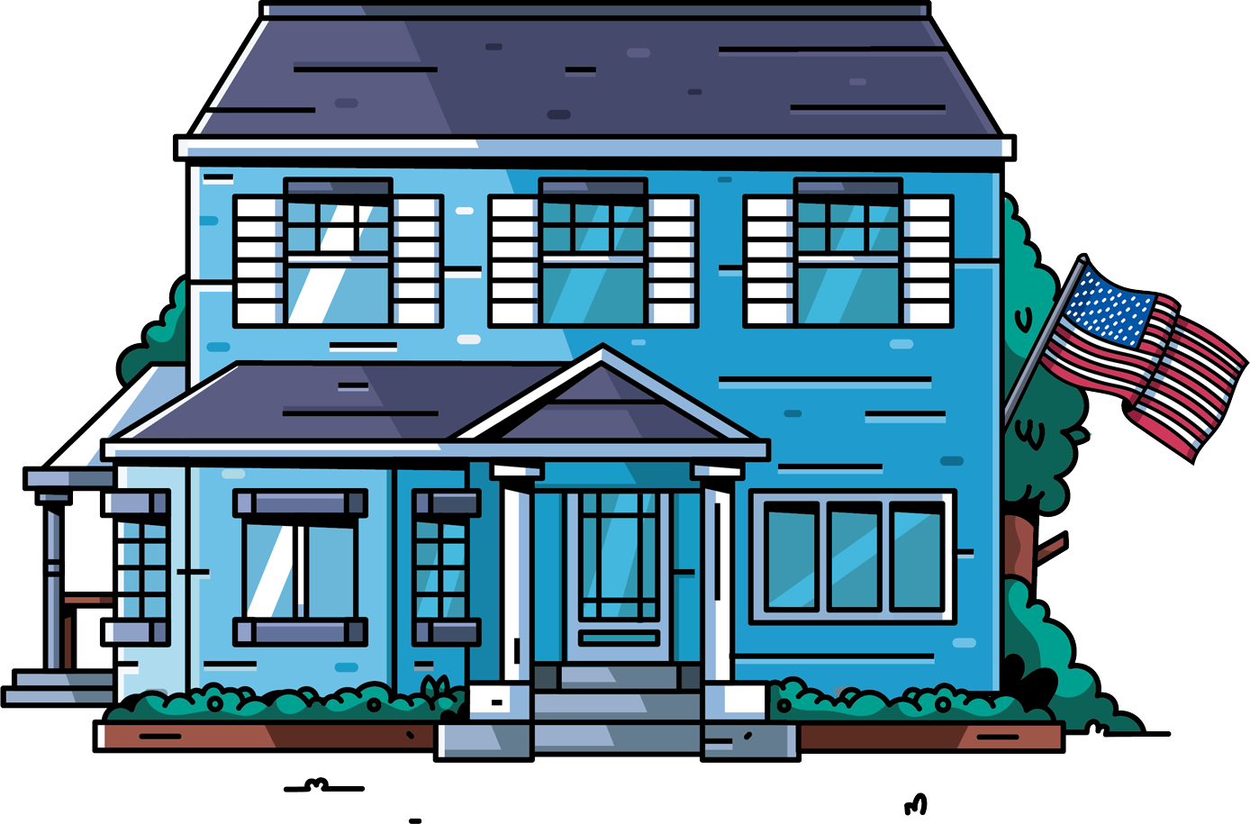 Dark gray and blue house illustration