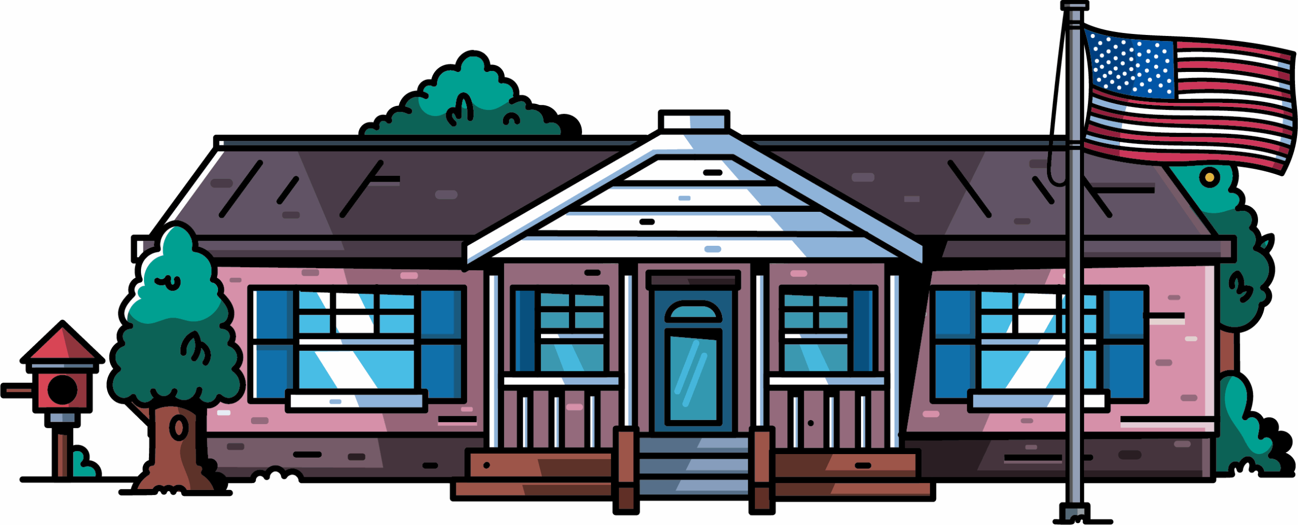 Light pink and purple house illustration